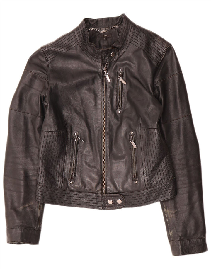 Jones Crop Læder Biker Jacket EU 38 Medium Sort Læder