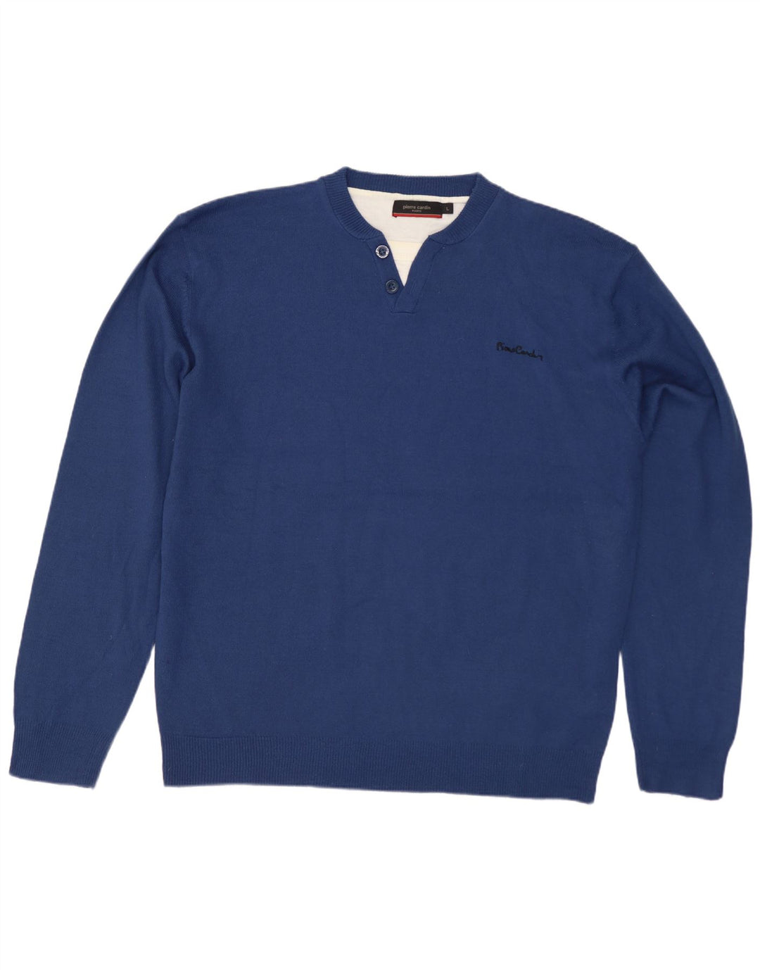 Pierre Cardin Herre Button Neck Jumper Sweater Stor Blå Akryl