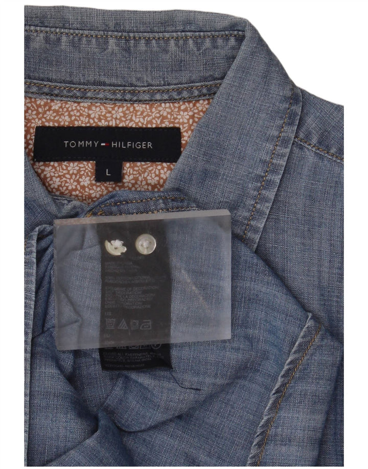 Tommy Hilfiger Herre Denim Skjorte Stor Blå Bomuld