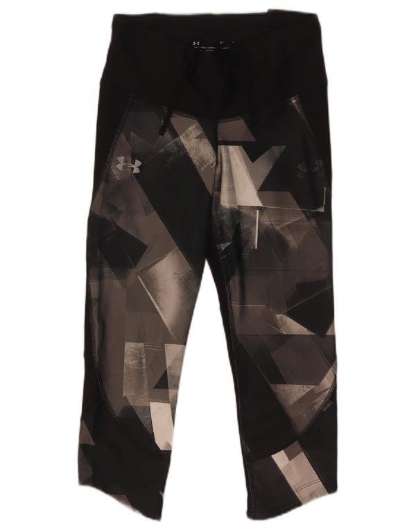 Under Armour Womens Heat Gear Capri Leggings UK 8 Small Black Geometric