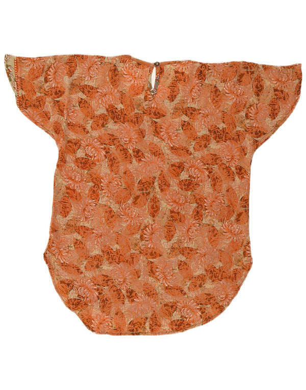 LAS MAREADAS Dame Oversized bluse Top UK 10 Small Orange Floral Silke
