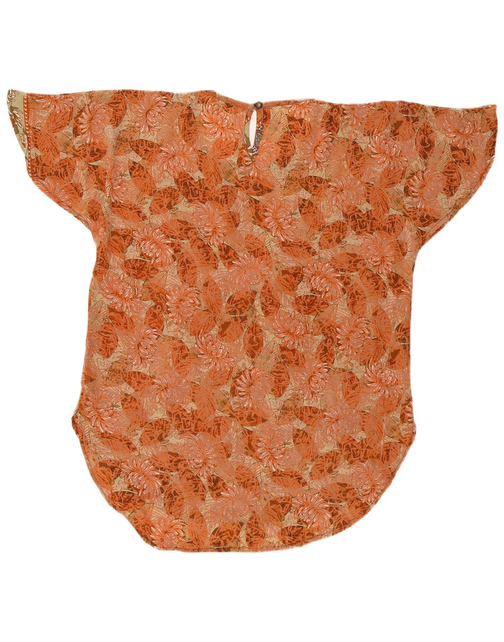 LAS MAREADAS Dame Oversized bluse Top UK 10 Small Orange Floral Silke