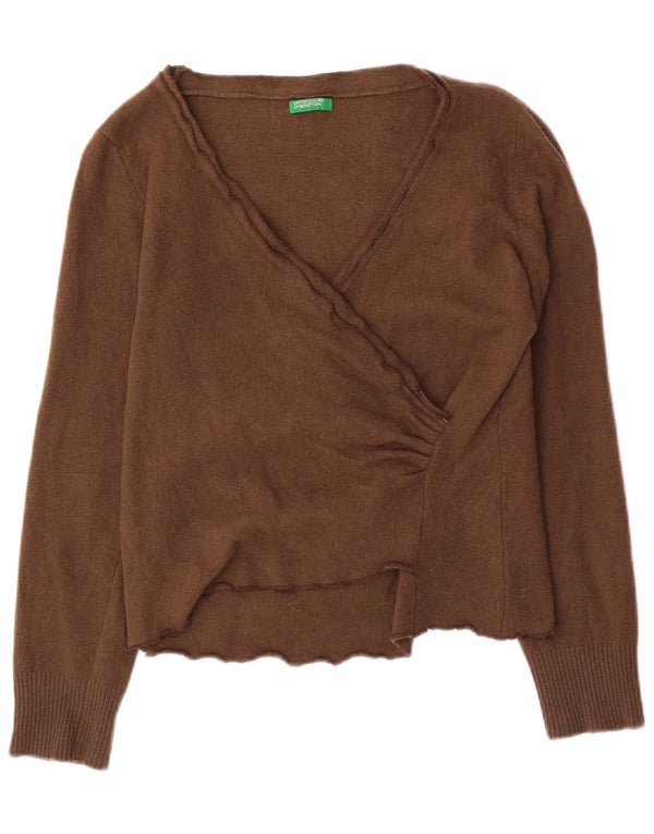 Benetton Womens Crop V-hals sweater UK 10 Small Brown