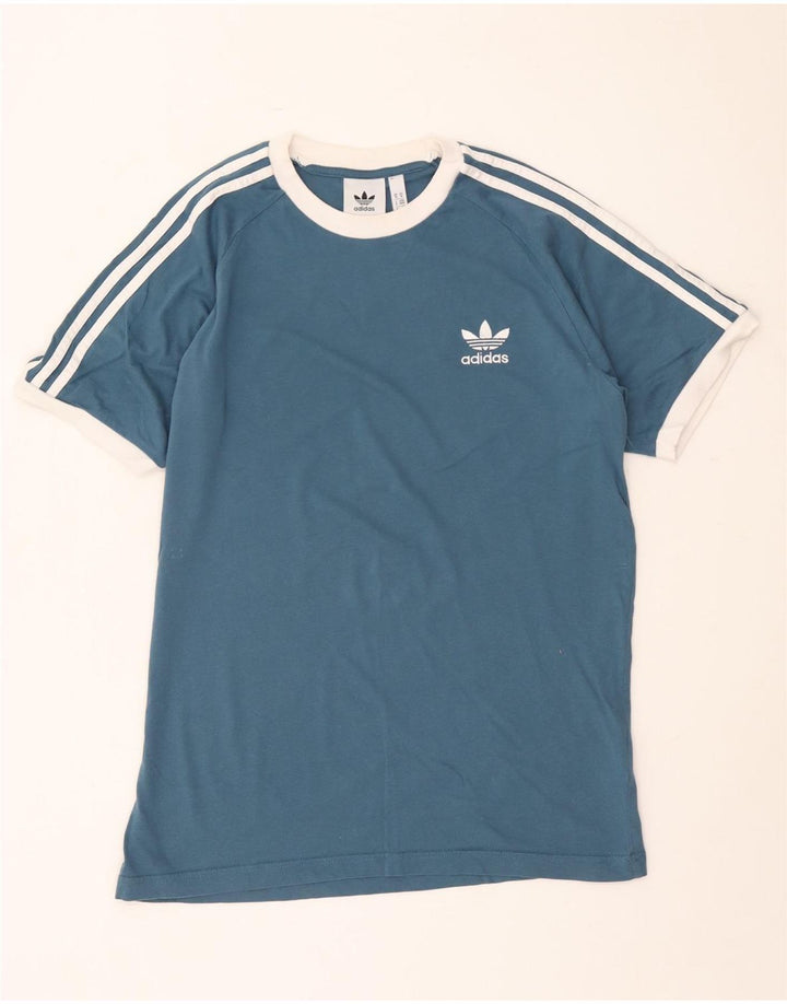 Adidas Herre T-shirt Top Medium Blue Colourblock Bomuld