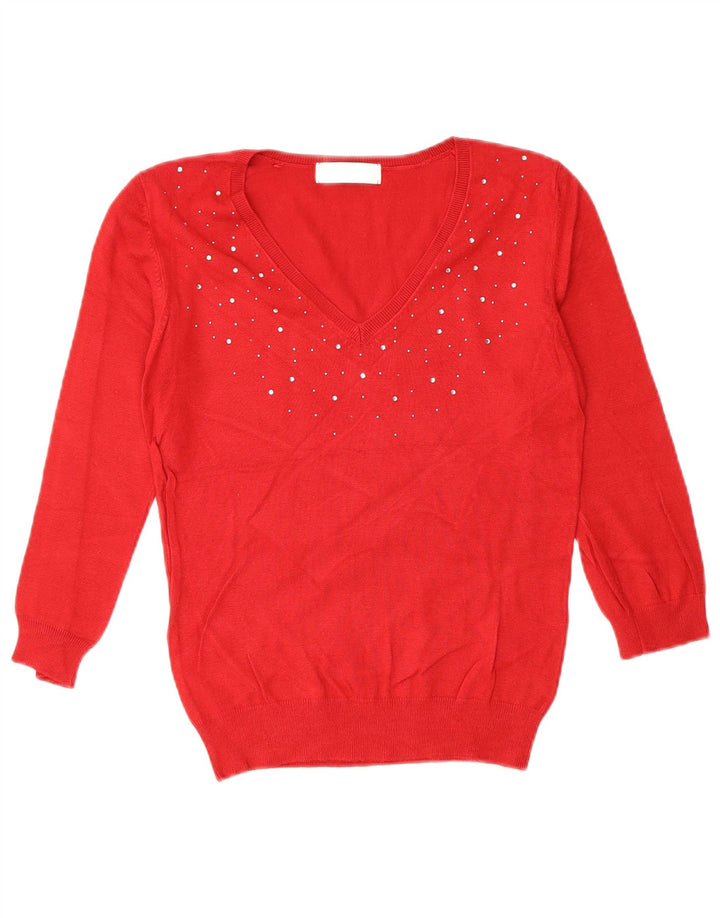 Marks & Spencer Dame V-hals sweater UK 10 Lille rød viskose