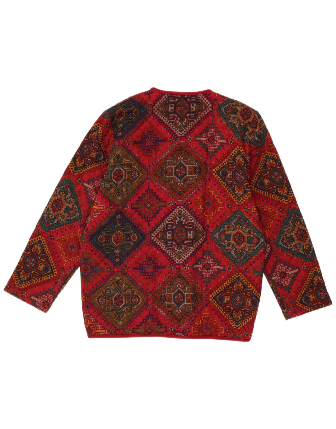 VINTAGE Dame Cardigan Sweater IT 44 Medium Rød Geometrisk Uld