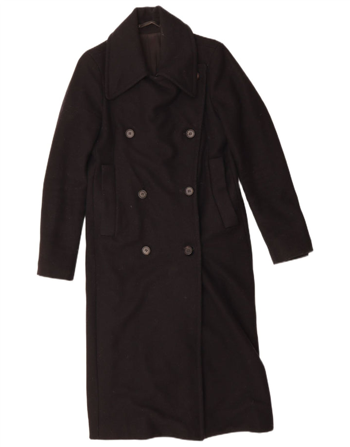 ALL SAINTS Womens Longline Double Breasted Coat UK 8 Small  Black Wool