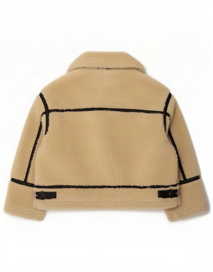 Zara Dame Oversized Sherpa Jacket UK 14 Large Beige Colourblock