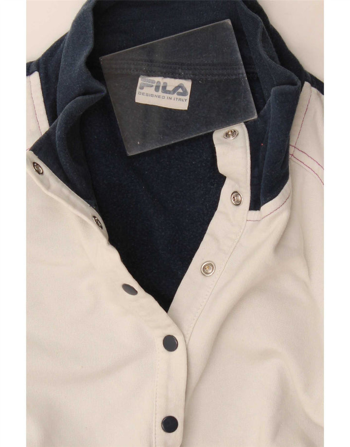 Fila Womens Button Neck Sweatshirt Jumper UK 8 Small Navy Blue Colourblock