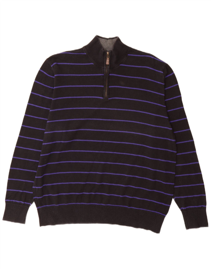 Marks & Spencer Herre Blue Harbor Zip Neck Jumper Sweater 2XL Sort Stribet