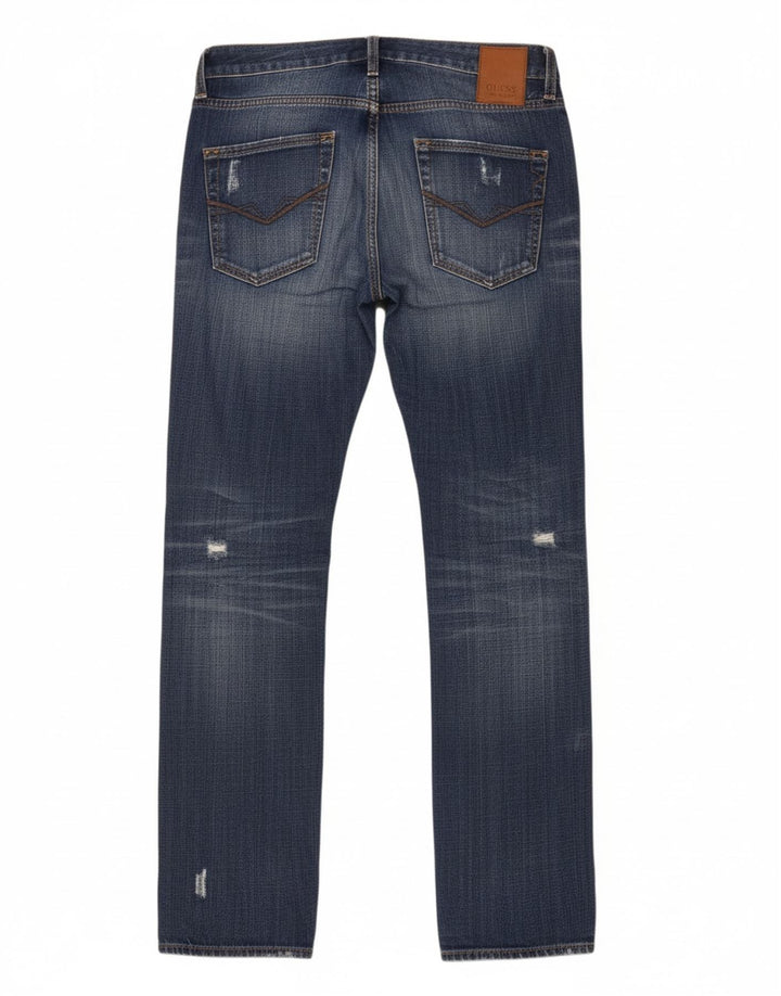 GUESS Mens Vermont Distressed Slim Jeans W29 L34 Blue Cotton