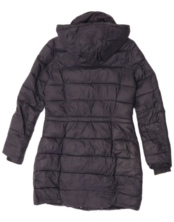 Massimo Dutti Dame Hætte Polstret Frakke UK 10 Small Black Nylon