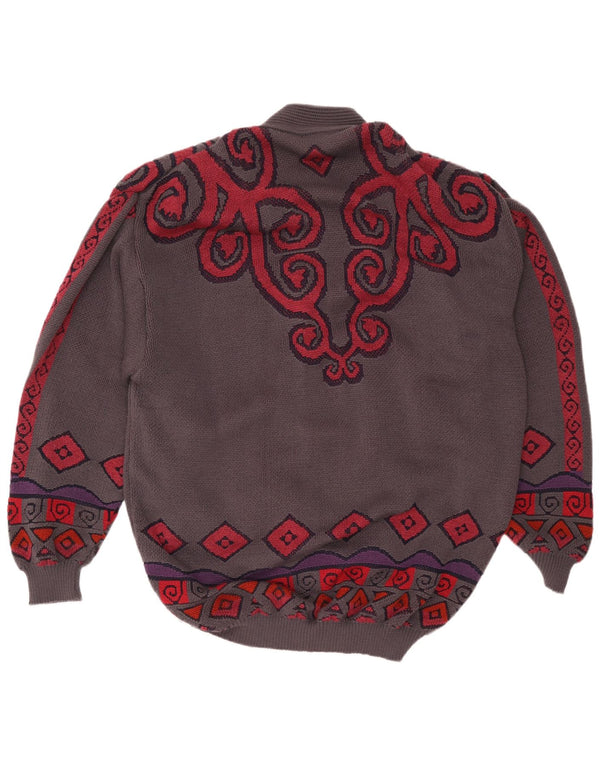 Oskar Haug Dame Oversized Cardigan Sweater UK 16 Stor Grå Geometrisk