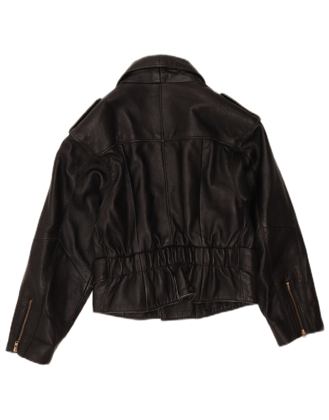 Vintage Dame Crop Læder Biker Jacket UK 8 Lille sort læder