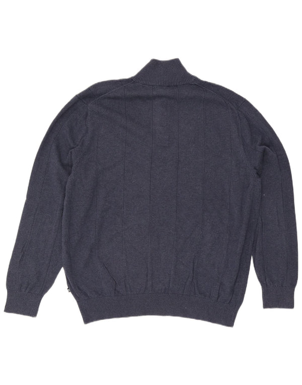 Nautica Herre Button Neck Jumper Sweater XL Navy Blue Bomuld