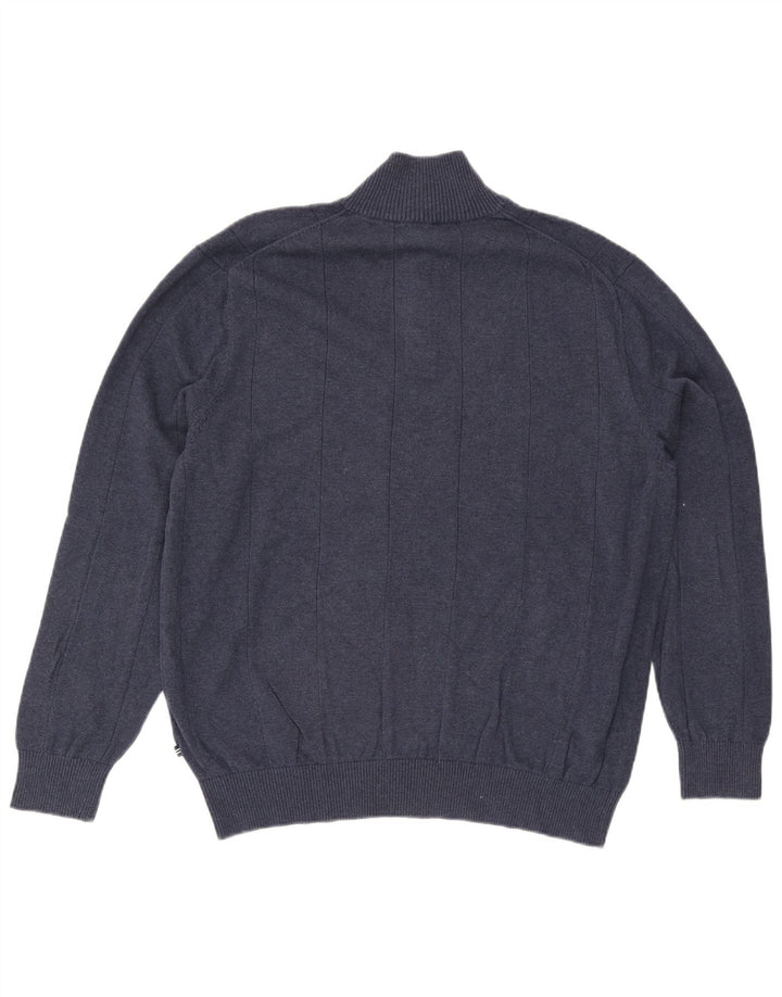 Nautica Herre Button Neck Jumper Sweater XL Navy Blue Bomuld