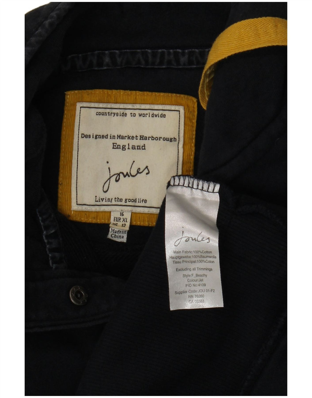 JOULES Dame Button Neck Sweatshirt Jumper UK 16 Large Navy Blue Bomuld