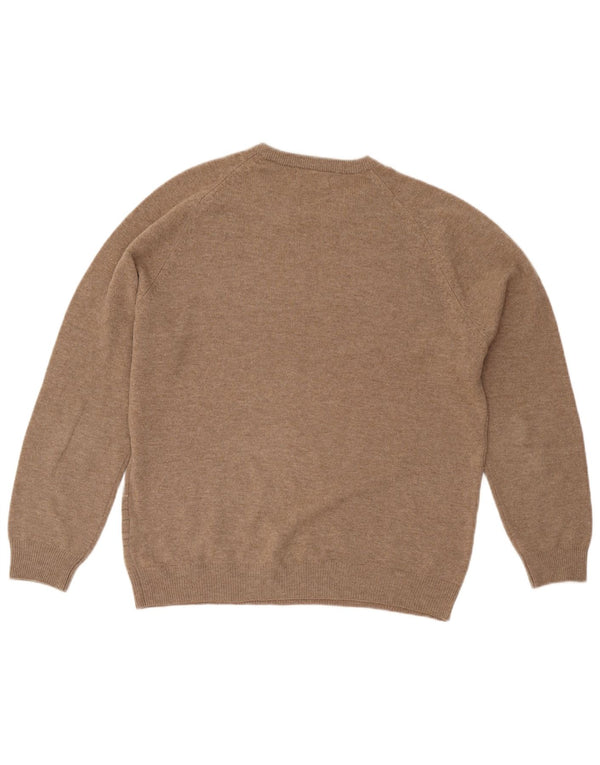 Marks & Spencer Herre sweater med rund hals, medium beige ternet lammeuld