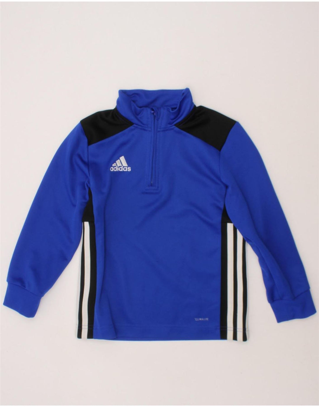ADIDAS Boys Climalite Pullover Tracksuit Top 5-6 Years Blue Colourblock Vintage Adidas and Second-Hand Adidas from Messina Hembry 