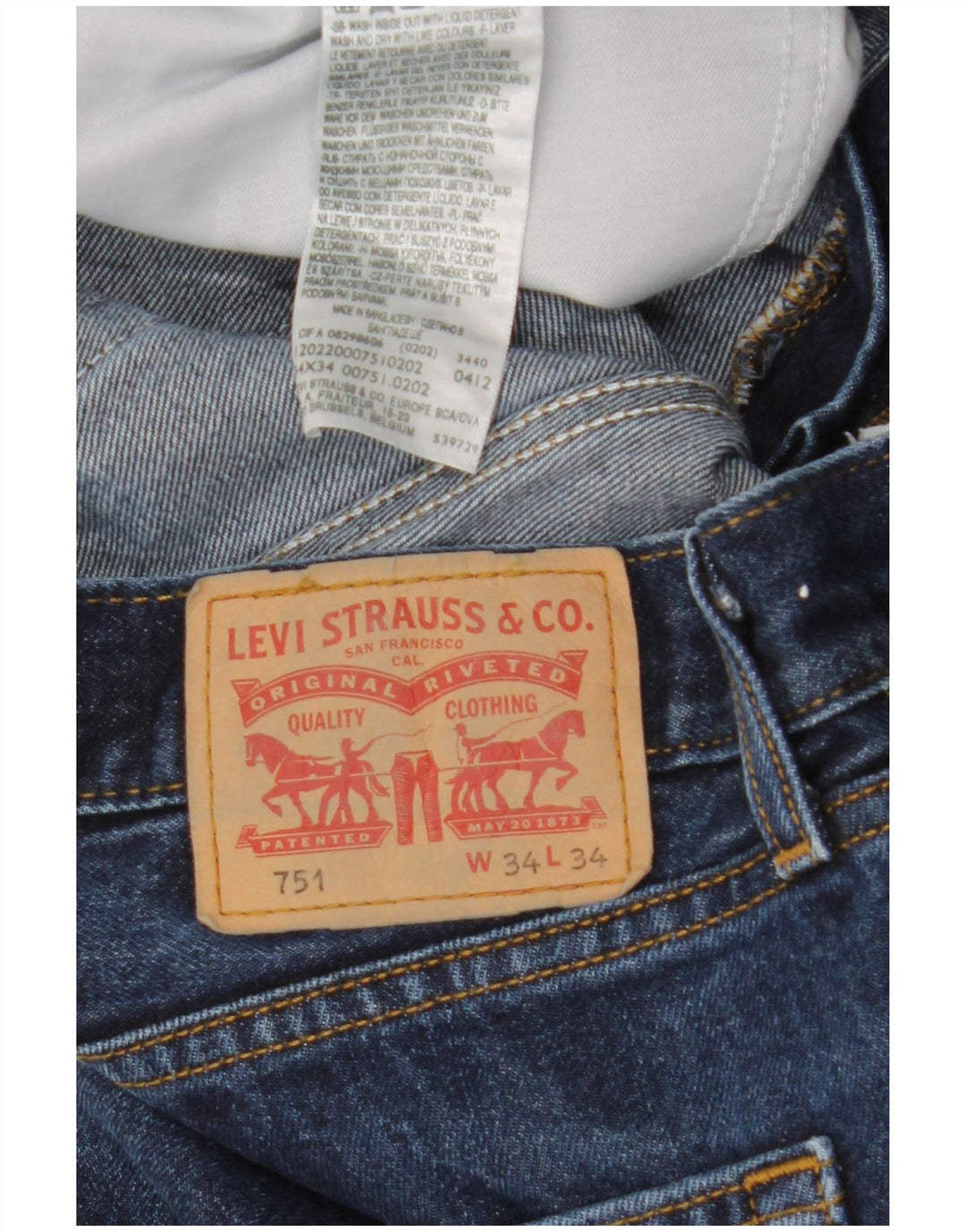 Levi's Herre 751 Straight Jeans W34 L34 Marineblå Bomuld