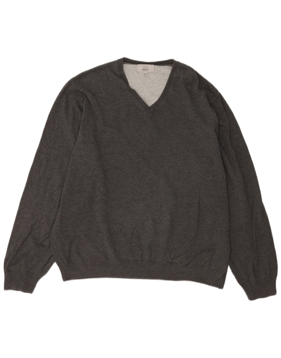 Marks & Spencer Herre Regular Fit V-hals sweater 2XL grå bomuld