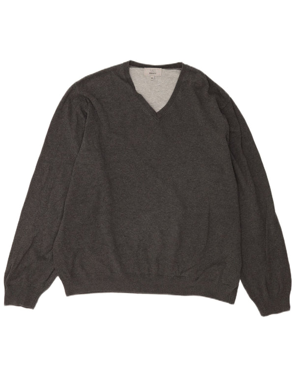 Marks & Spencer Herre Regular Fit V-hals sweater 2XL grå bomuld