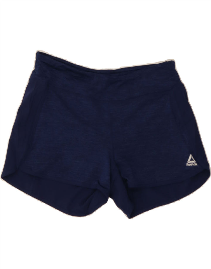 REEBOK Womens Graphic Sport Shorts UK 6 XS  Navy Blue Polyester Vintage Reebok and Second-Hand Reebok from Messina Hembry 