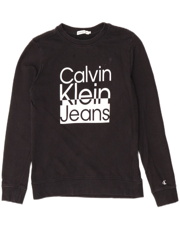 Calvin Klein Jeans Boys Graphic Sweatshirt Jumper 13-14 Years Black Cotton