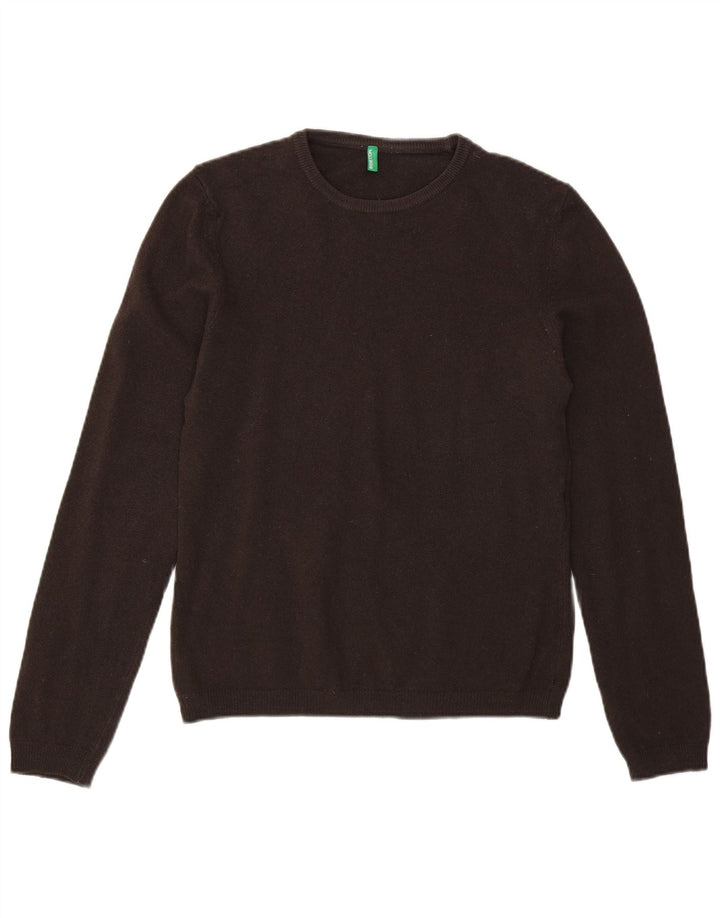 BENETTON Dame Boat Neck Jumper Sweater UK 12 Medium Brun Uld