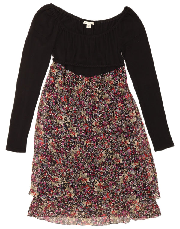 Marella Dame Langærmet Tiered Kjole UK 16 Large Black Floral Wool