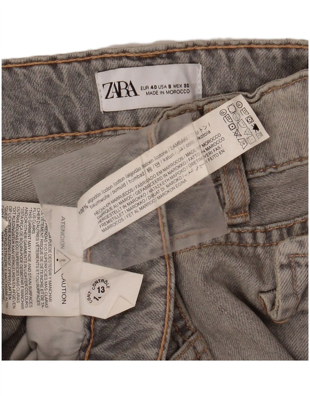 ZARA Dame Cargo Jeans med brede ben EU 40 Medium W30 L34 Grå Bomuld