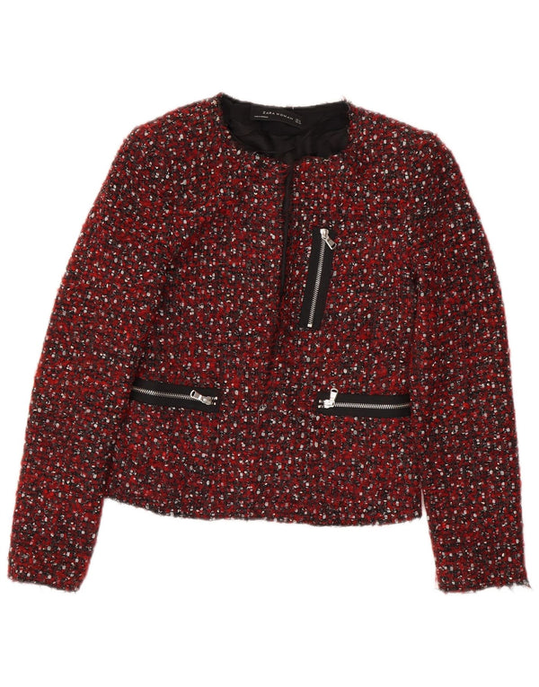 Zara Womens Crop Blazer Jacket UK 10 Small Red Flecked Modern
