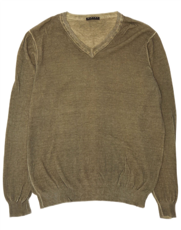 Sisley Herre V-hals sweater Stor Khaki