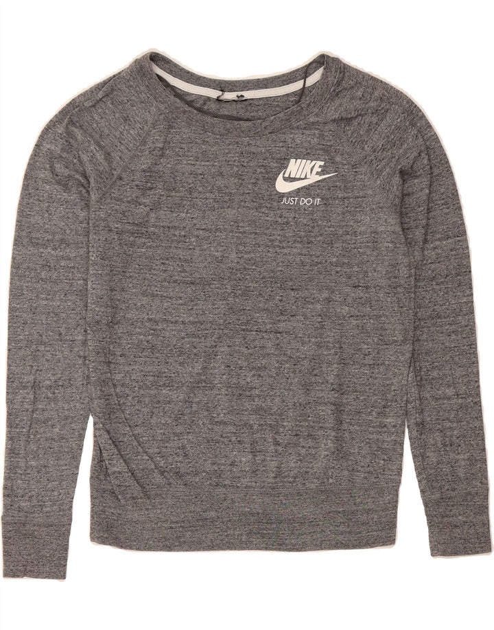 NIKE Womens Graphic Sweatshirt Jumper UK 16 Large Grey Flecked Cotton Vintage Nike and Second-Hand Nike from Messina Hembry 