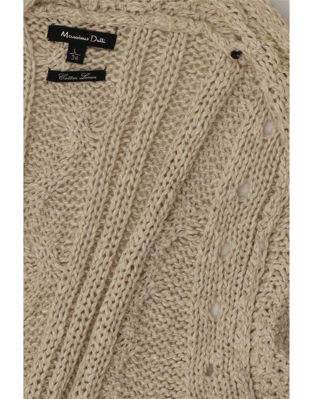 Massimo Dutti Dame Kortærmet Cardigan Sweater UK 16 Stor Beige