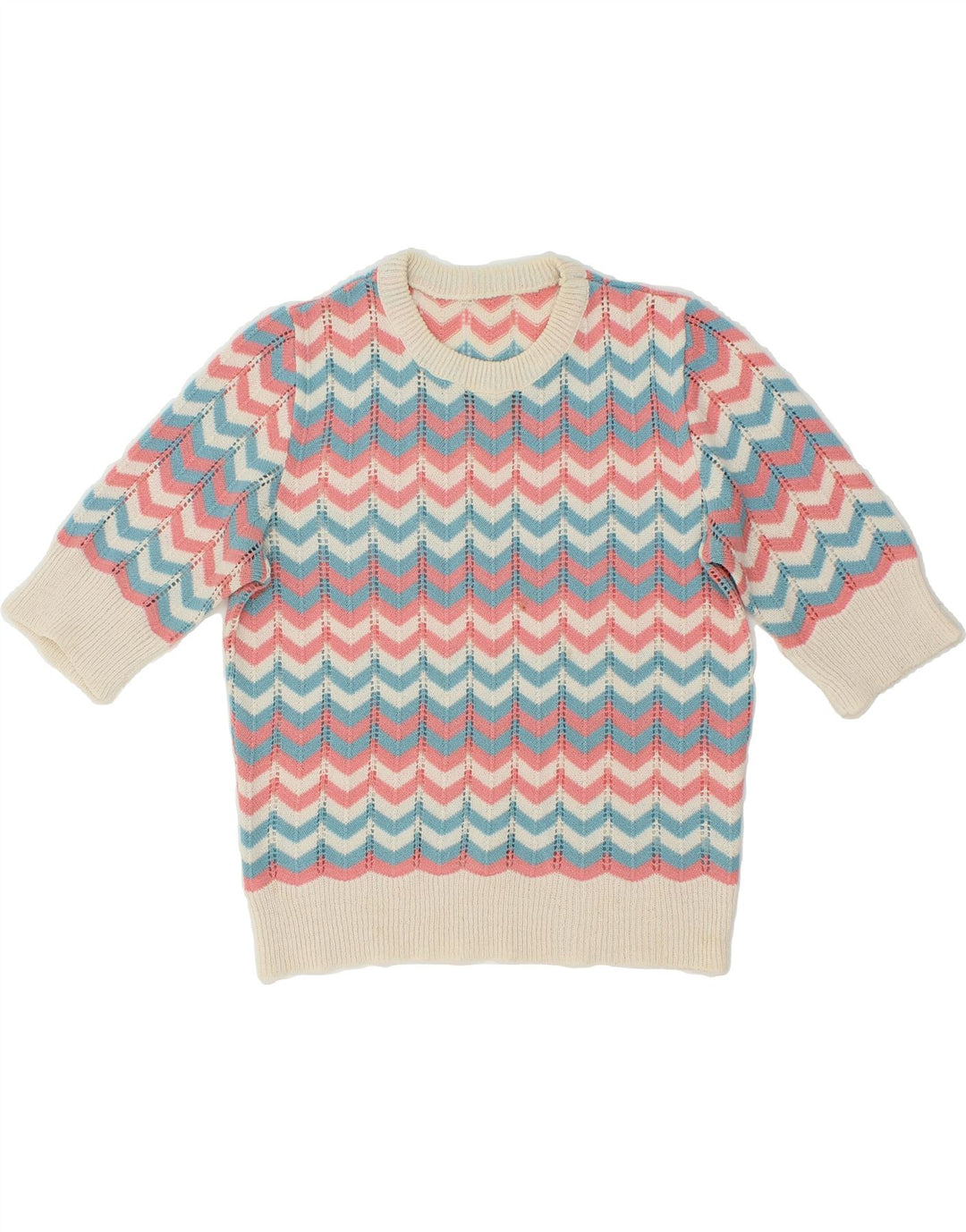 VINTAGE Dame Boat Neck Jumper Sweater UK 12 Medium Flerfarvet Chevron