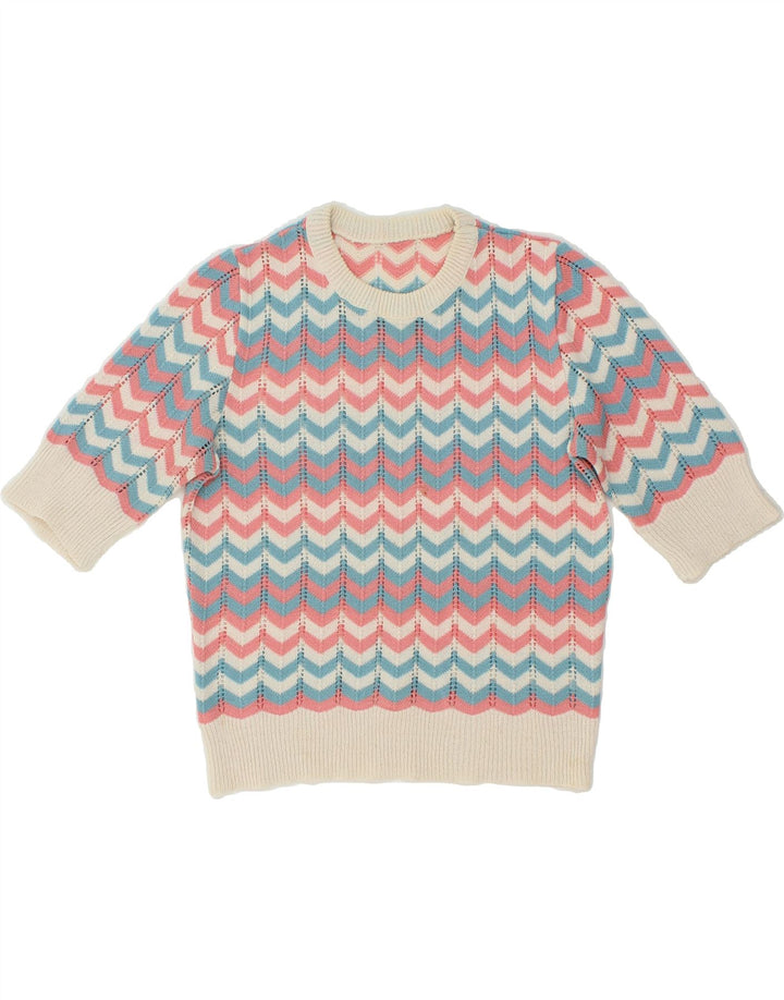 VINTAGE Dame Boat Neck Jumper Sweater UK 12 Medium Flerfarvet Chevron