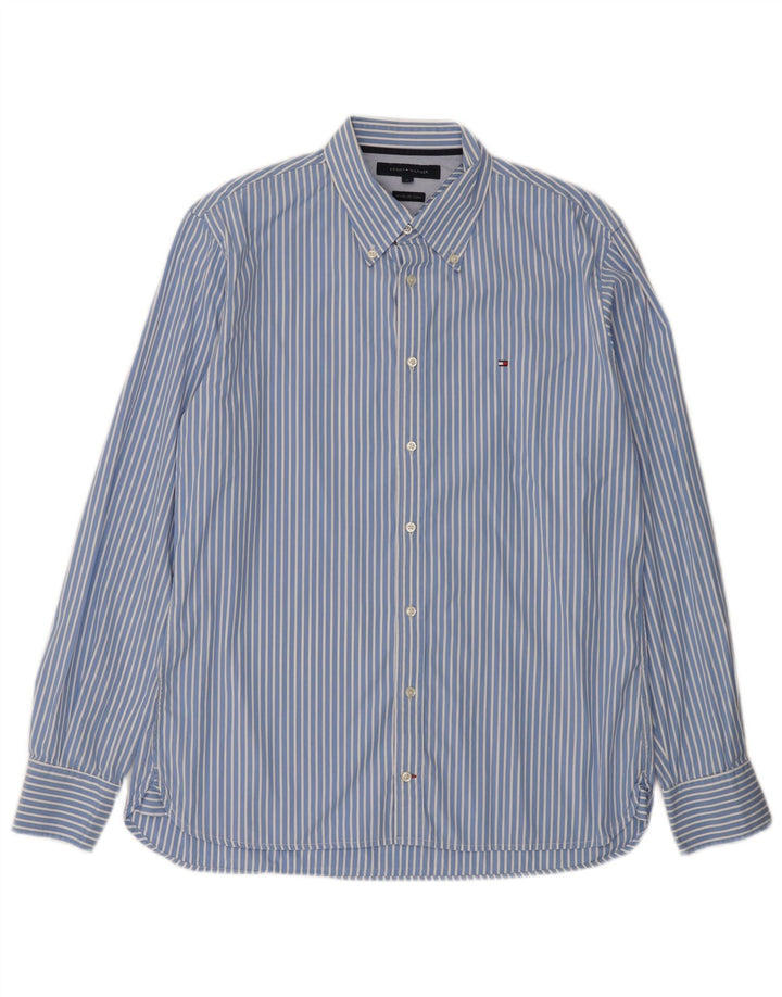 Tommy Hilfiger herreskjorte stor blå nålestribet bomuld