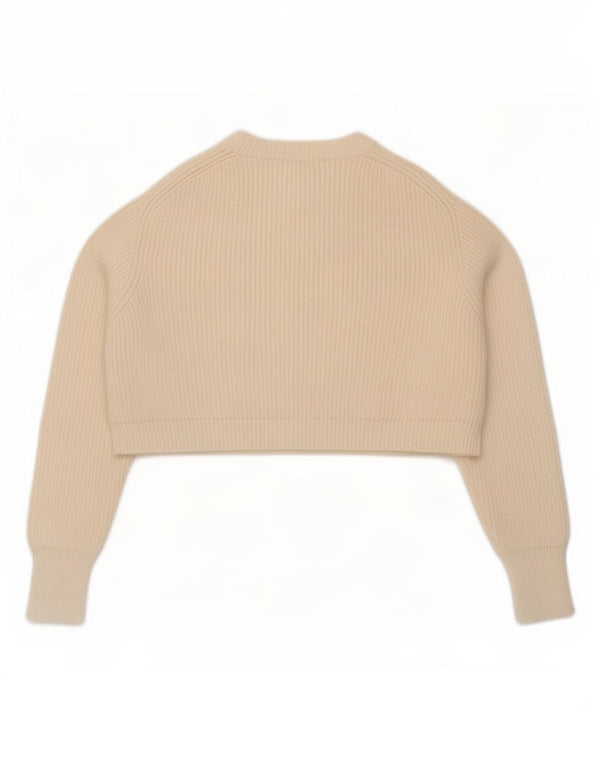 Zara Womens Loose Fit Crop Crew Neck Jumper Sweater UK 14 Medium Off White