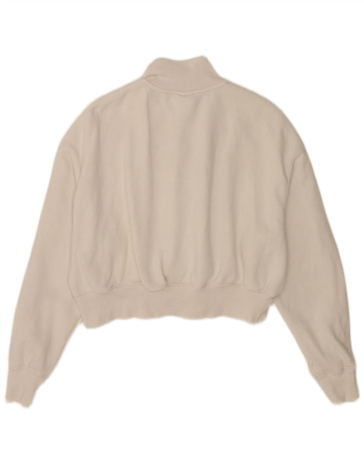 Nike Dame Oversized Crop Zip Neck Sweatshirt Jumper UK 10 Small White