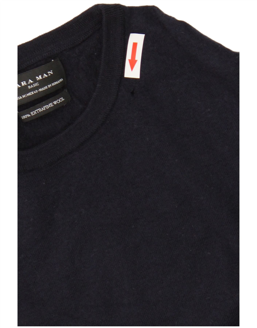 Zara Herre Crew Neck Jumper Sweater Medium Navy Blue Uld