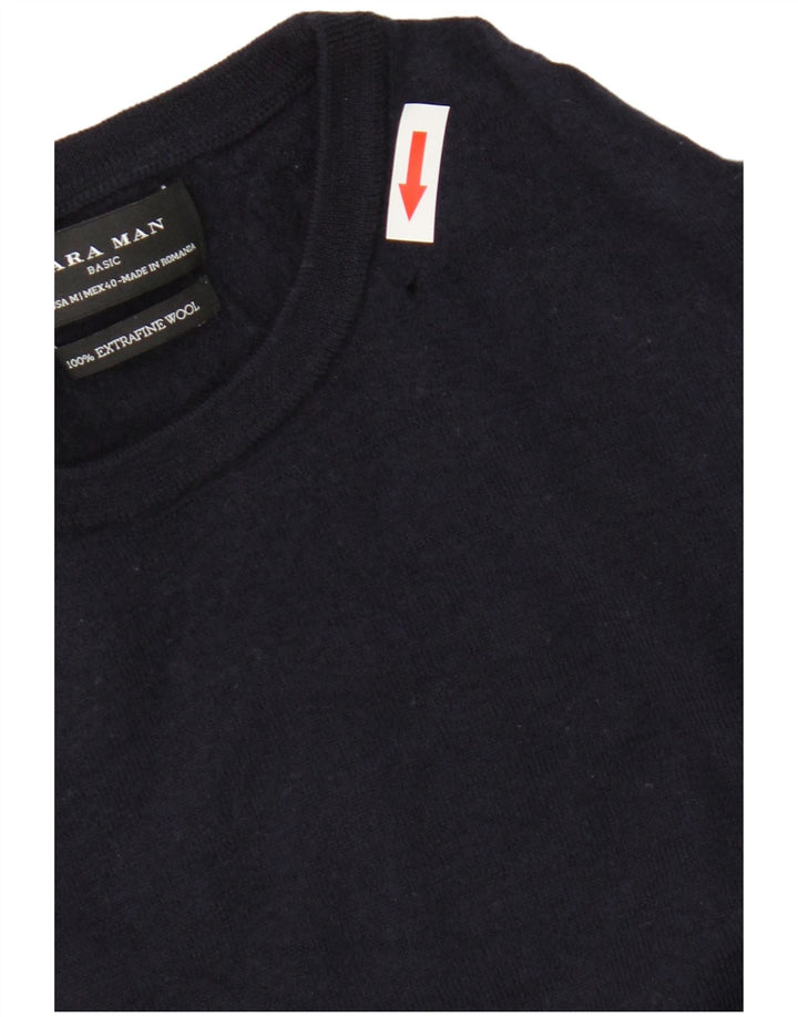 Zara Herre Crew Neck Jumper Sweater Medium Navy Blue Uld