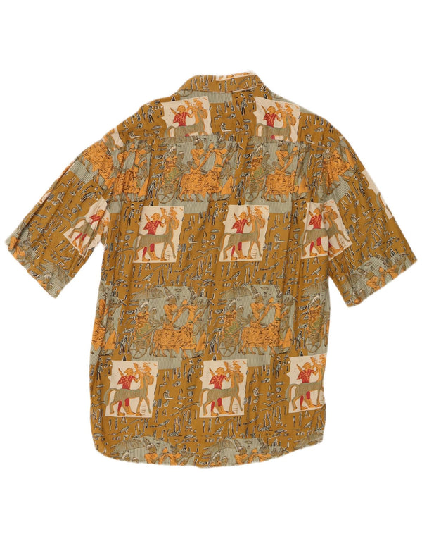Vintage Herre grafisk kortærmet skjorte Stor Khaki Patchwork Viscose