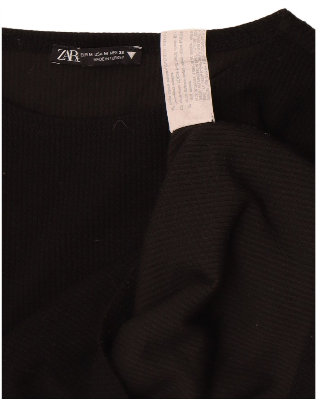 Zara Womens Crop Top Langærmet UK 12 Medium Sort Polyester