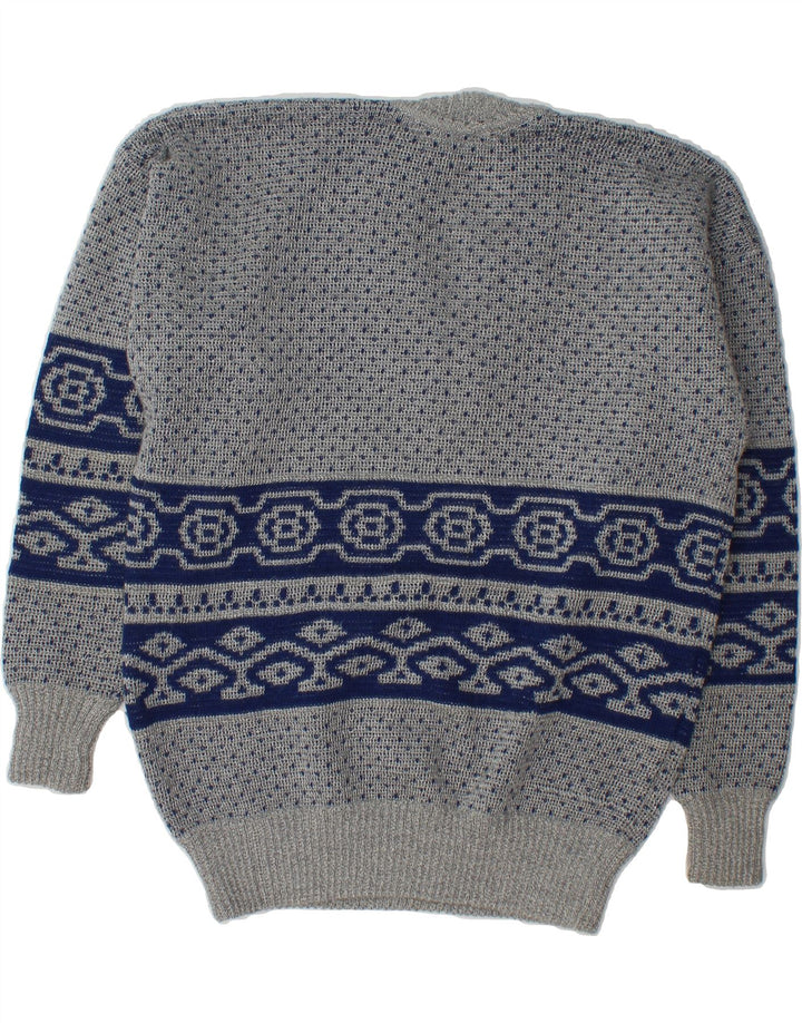 VINTAGE Mens V-Neck Jumper Sweater XS Grey Fair Isle Vintage Vintage and Second-Hand Vintage from Messina Hembry 