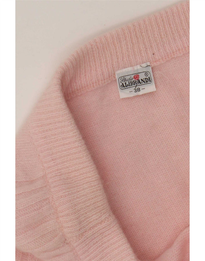 Vintage damestrikket midi-nederdel EU 38 Medium W34 Pink lammeuld
