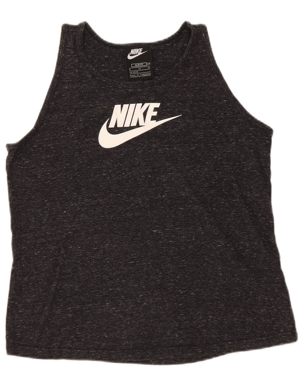 NIKE Girls Slim Fit Grafisk Vest Top 13-14 år XL Sort Flecked Bomuld