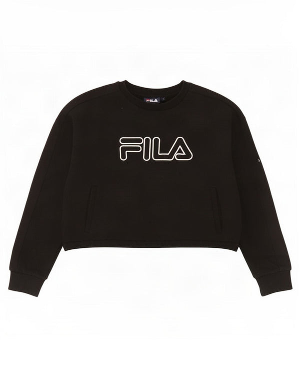 Fila Womens Crop Graphic Oversized Sweatshirt Jumper UK 10 Small Black