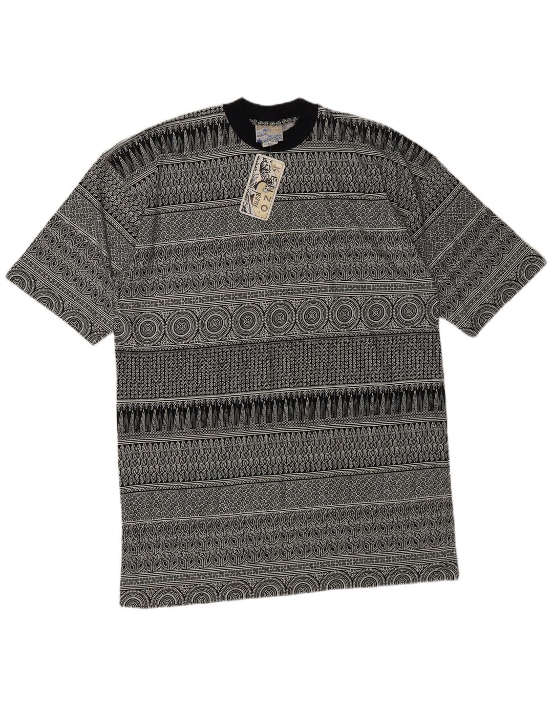 Kenzo Herre abstrakt mønster T-shirt Top 2XL Grå Geometrisk Bomuld Designer