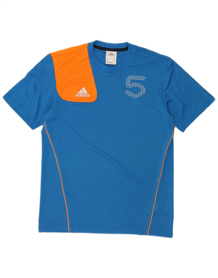 Adidas Herre grafisk T-shirt Top Medium Blue Colourblock Polyester